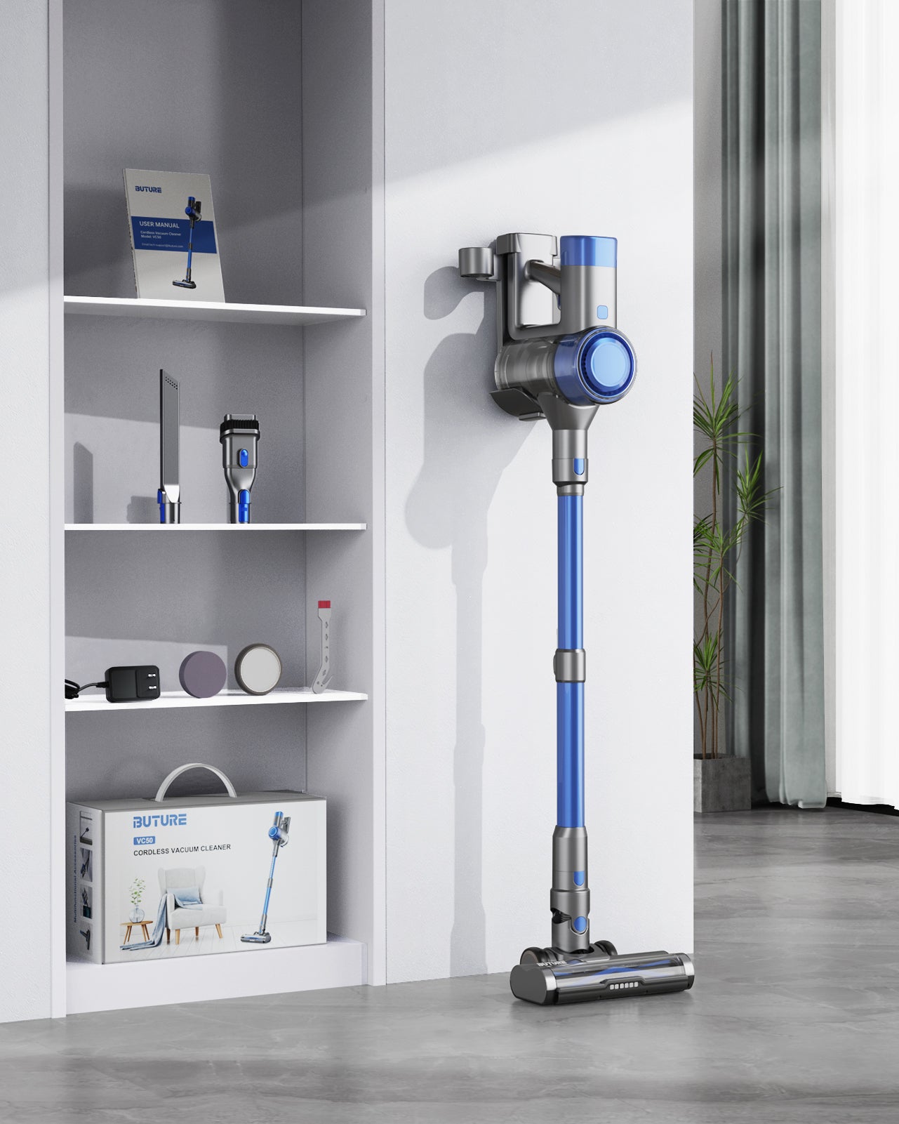 Pacchetto sottovuoto: Buture Aspirapolvere VC50 Blu + 2 batterie + 10 filtri HEPA