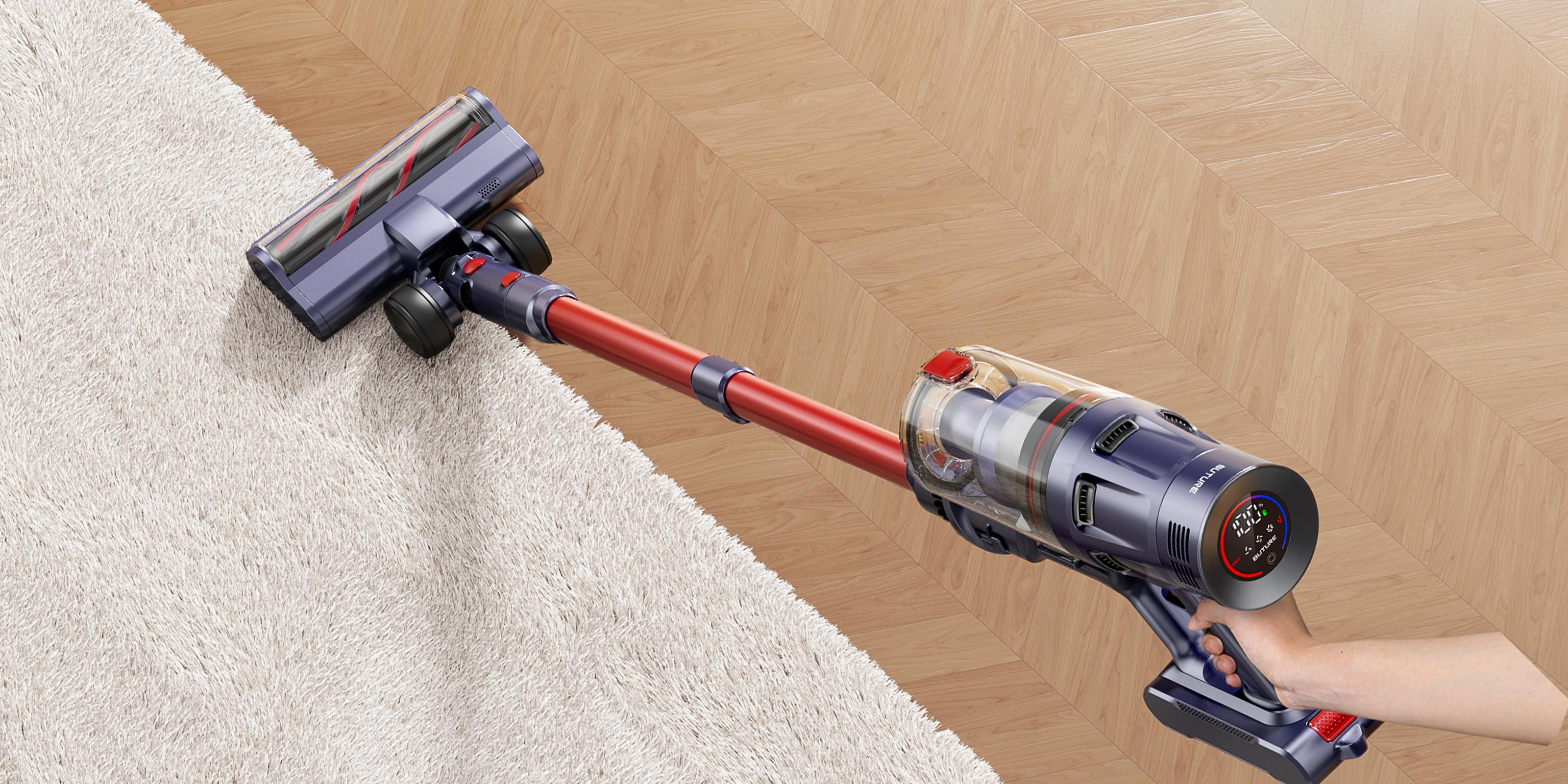 Buture BP20 cordless vacuum cleaner comparison â âAfterâ image showing a spotless, clean floor after vacuuming, highlighting the vacuum's strong suction and fast cleaning efficiency.