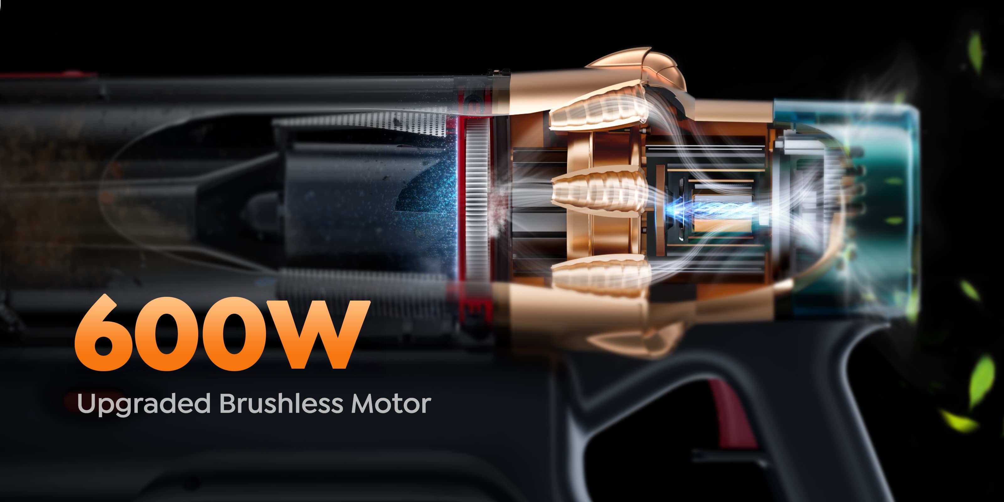 VAC01 upright vacuum cleaner 600W Upgraded Brushless Motor, strong suction.
