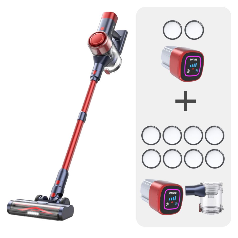 Paquete de vacío: Buture Aspiradora Roja VC50 + 2 Baterías + 10 Filtros HEPA