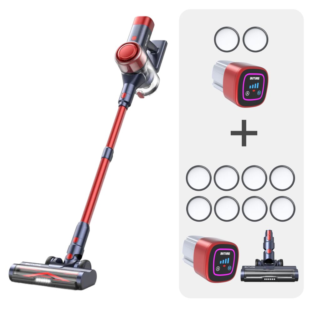 Paquete de vacío: Buture Aspiradora Roja VC50 + 2 Baterías + 10 Filtros HEPA