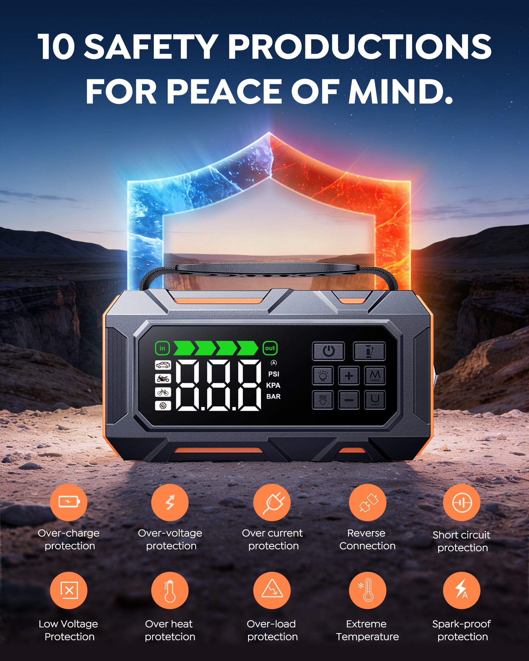 Buture Arrancador de batería portátil para automóvil Beta09 con 10 protecciones de seguridad, rendimiento en temperaturas extremas, refuerzo de batería de emergencia para automóvil.