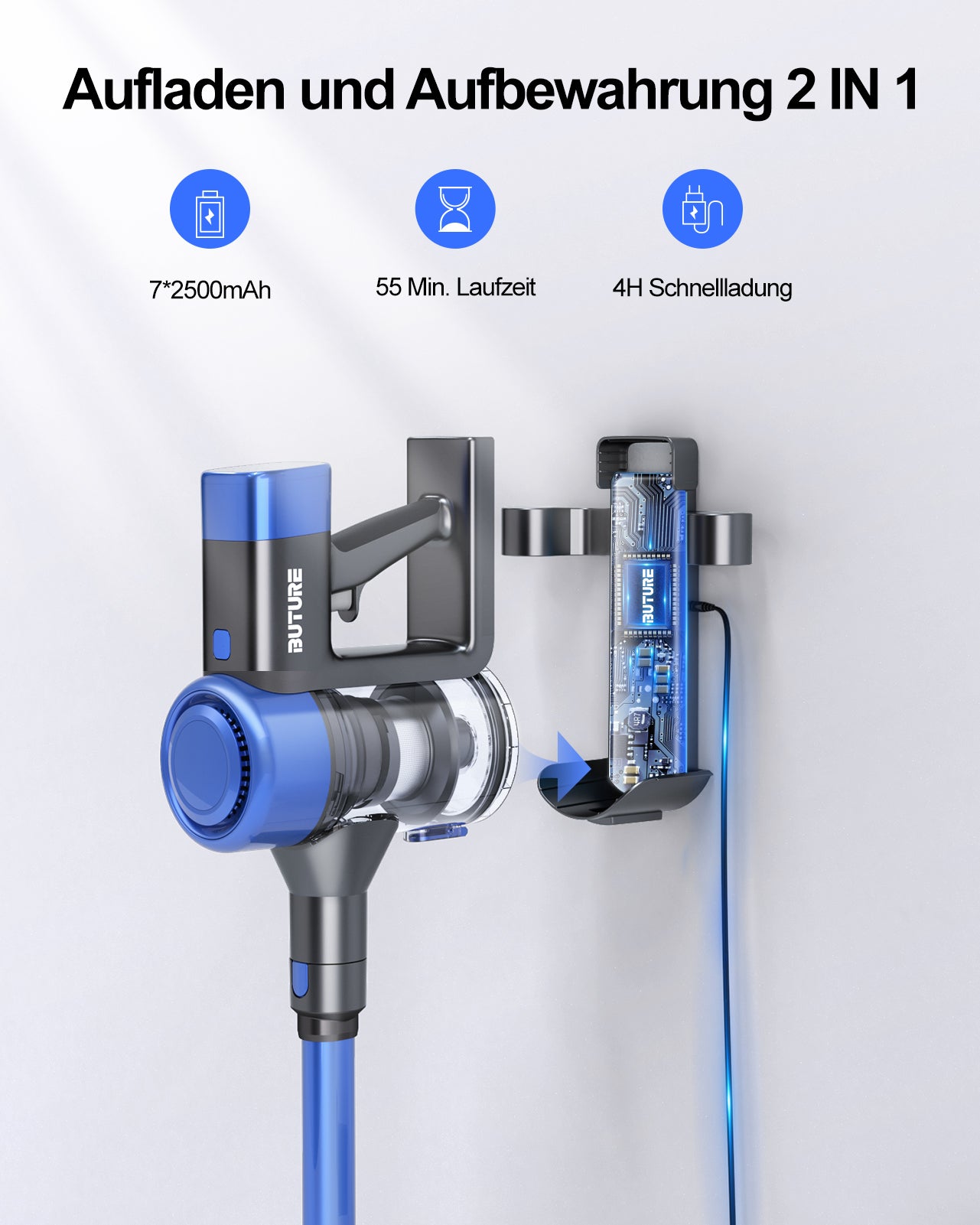 Pacchetto sottovuoto: Buture Aspirapolvere VC50 Blu + 2 batterie + 10 filtri HEPA