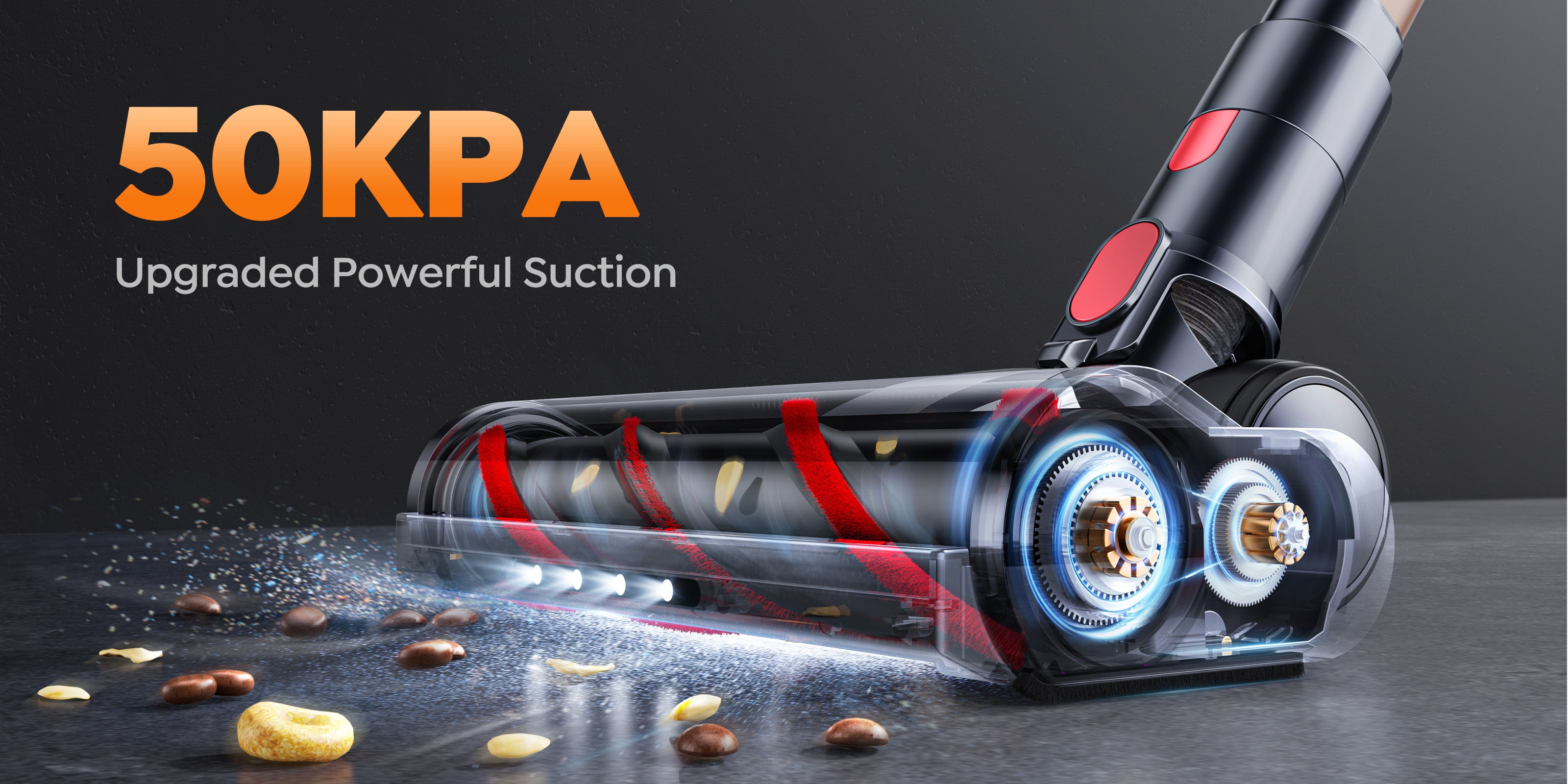 VAC01 upright vacuum cleaner​ 50KPA market-leading super suction power can easily suck away all hair and garbage.