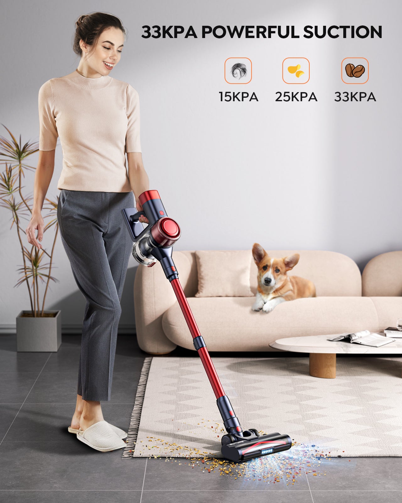 Paquete de vacío: Buture Aspiradora Roja VC50 + 2 Baterías + 10 Filtros HEPA